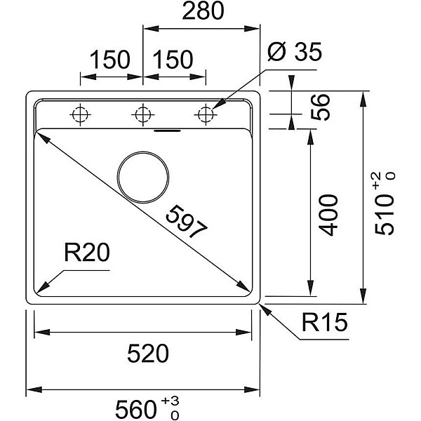 Plautuvė Maris MRG 610-52 114.0659.124 granitas 51x56x20vm