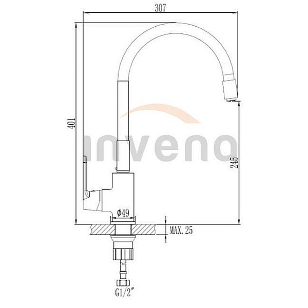 Virtuves jaucējkrāns Invena Joga plus BZ-32-P04-C. melna