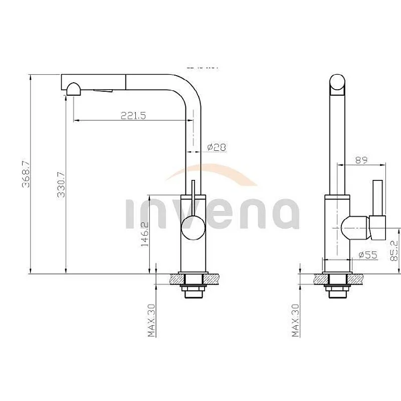 Virtuves jaucējkrāns Invena Preto BZ-48-W04-L. melna Virtuves jaucējkrāns Invena Preto BZ-48-W04-L. melna