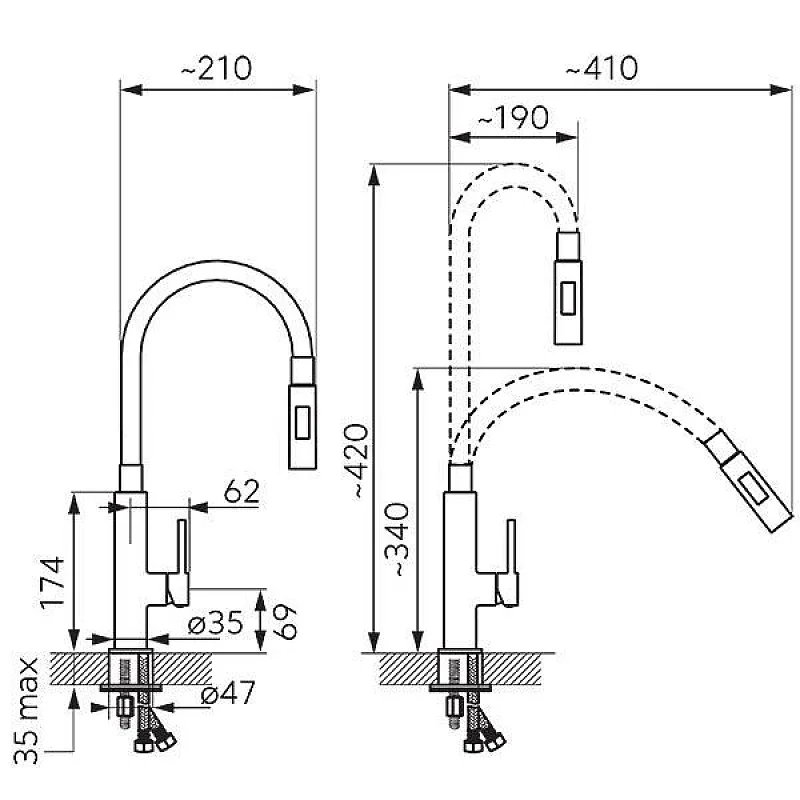 Virtuves jaucējkrāns Ferro Zorba Slim 2F BZA43B. melna/hroma