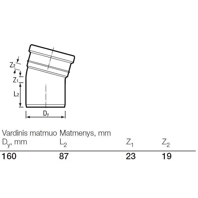Līkums diametrs – 160x15° (Wavin) Līkums diametrs – 160x15° (Wavin)
