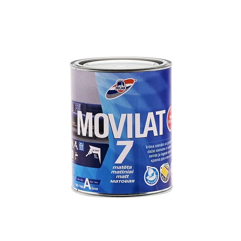 Dispersiniai dažai Rilak Movilat 7. balti. A bazė. 0.9 l