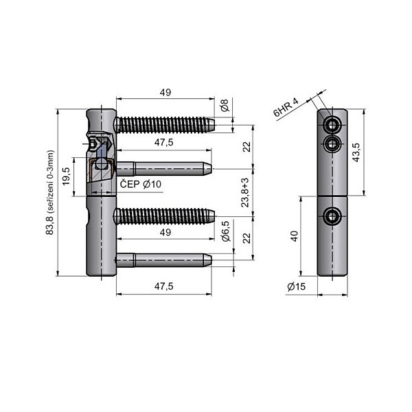 DOOR HINGE TRIO 15 DZ ZN YELLOW