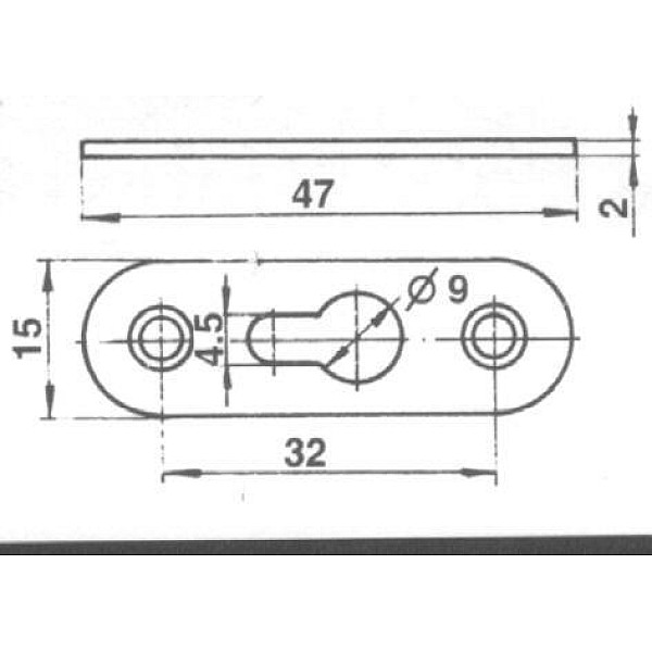 Pakabinimo ąselė F4-128. 15 x 47 x 2 mm. 50 vnt.