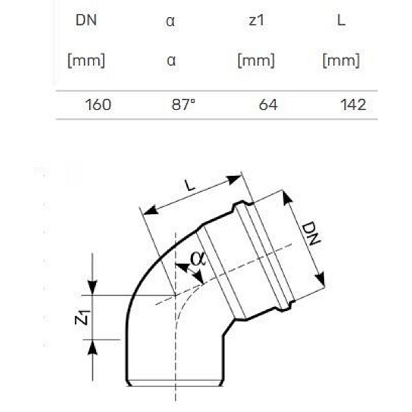 Līkums ārējais D160x87 PVC (Magnaplast)