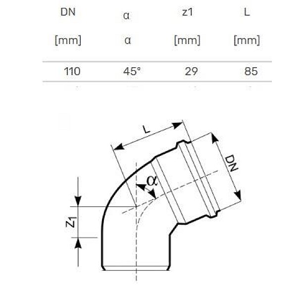 Līkums ārējais d110x45 PVC (Magnaplast)