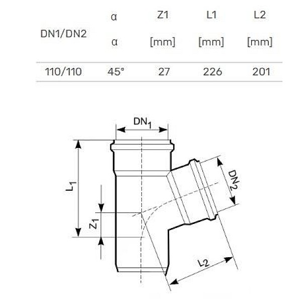 Trejgabals ārējais D110/110x45 PVC (Magnaplast)