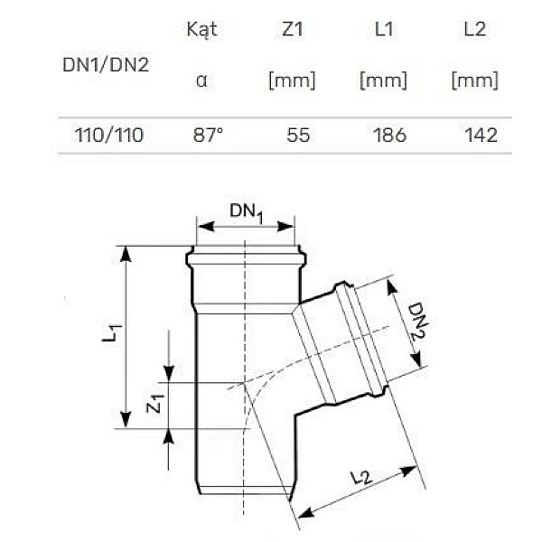 Lauko kanalizacijos trišakis Magnaplast. Ø 110 / 110 mm. 87°