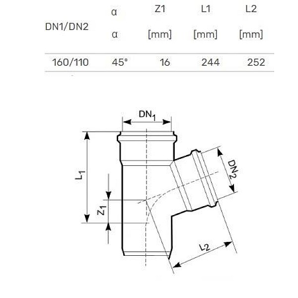 Trejgabals ārējais D110/160x45 PVC (Magnaplast)