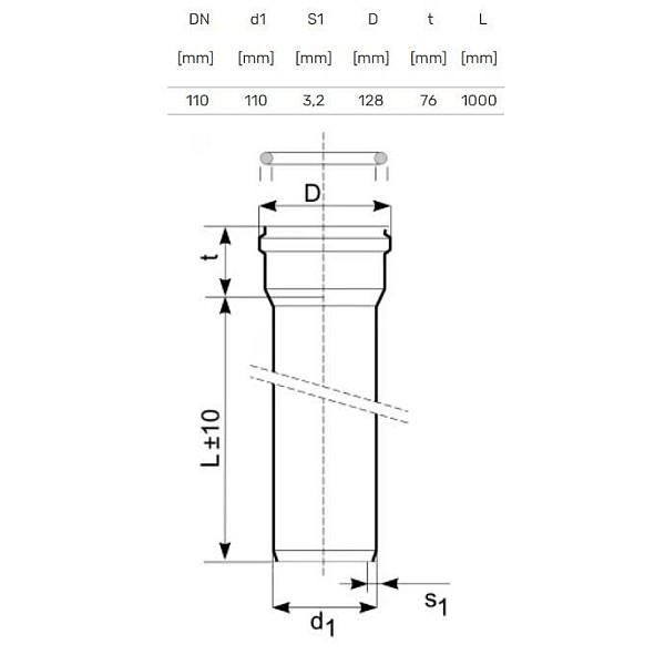 Caurule ārēja D110 1m SN8 PVC (Magnaplast)