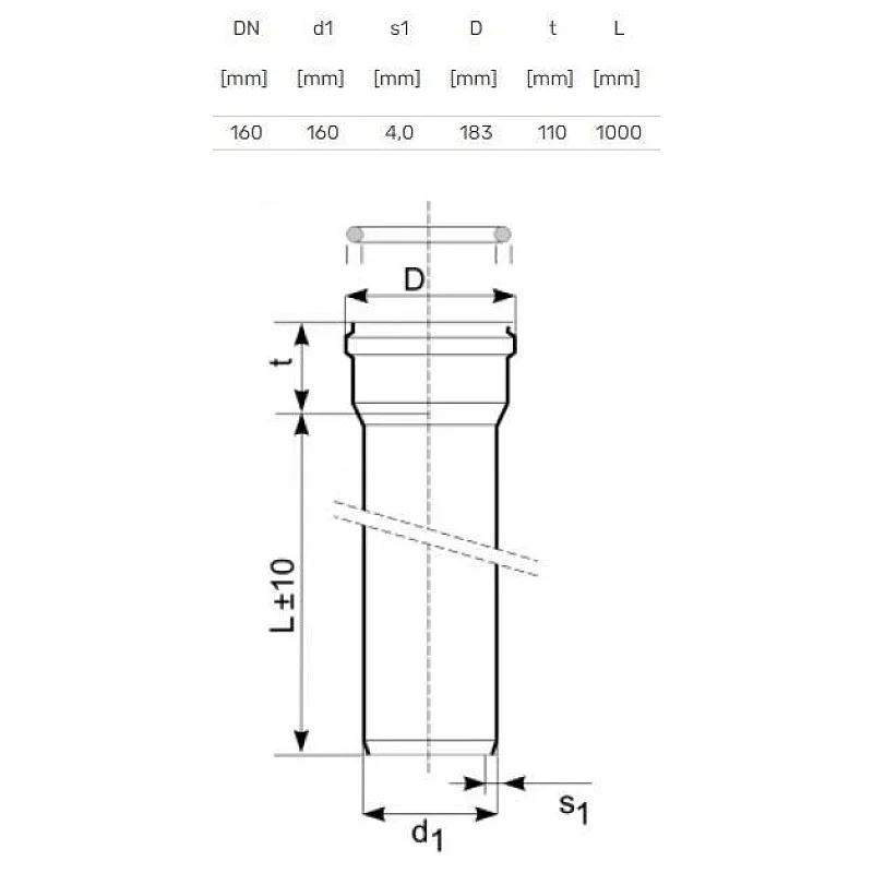 Lauko kanalizacijos vamzdis Magnaplast. Ø 160 mm. SN4. 1 m Lauko kanalizacijos vamzdis Magnaplast. Ø 160 mm. SN4. 1 m