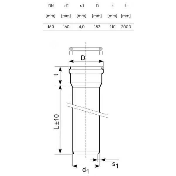 Caurule ārēja D160 SN4 2m PVC (Magnaplast)