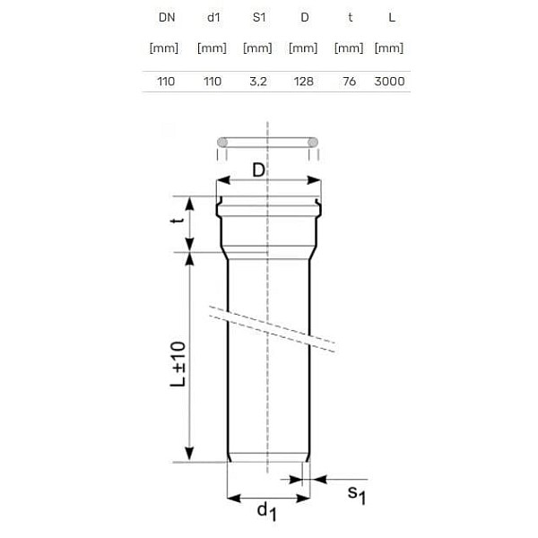 Caurule ārēja d110 SN8 3m PVC (Magnaplast)