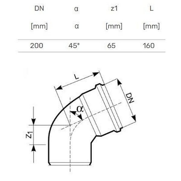 Līkums ārējais D200x45 PVC (magnaplast)