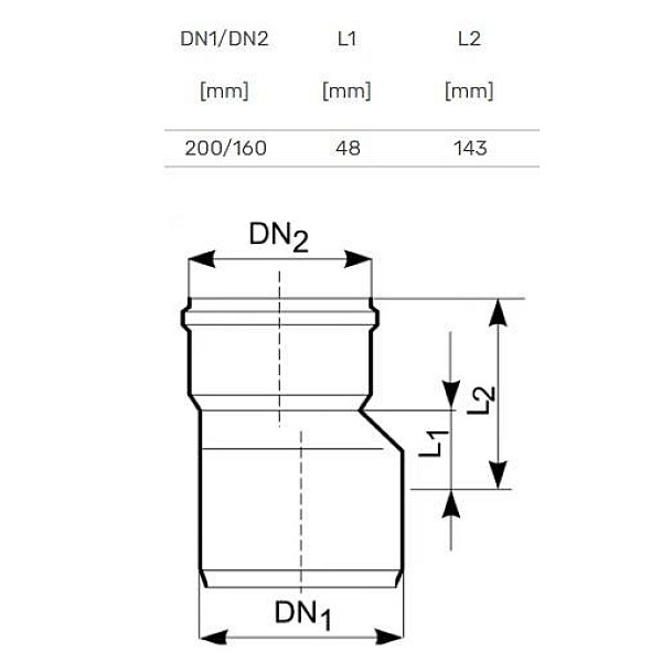 Pāreja ārēja D160-200 PVC (Magnaplast)