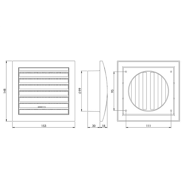 GRILLE ADJUSTABLE 148X153/D100. WHITE