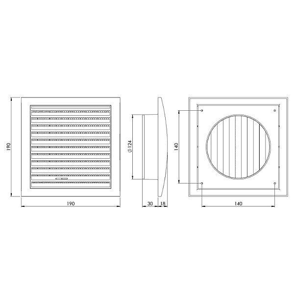 GRILLE ADJUSTABLE 190X190/D125. WHITE