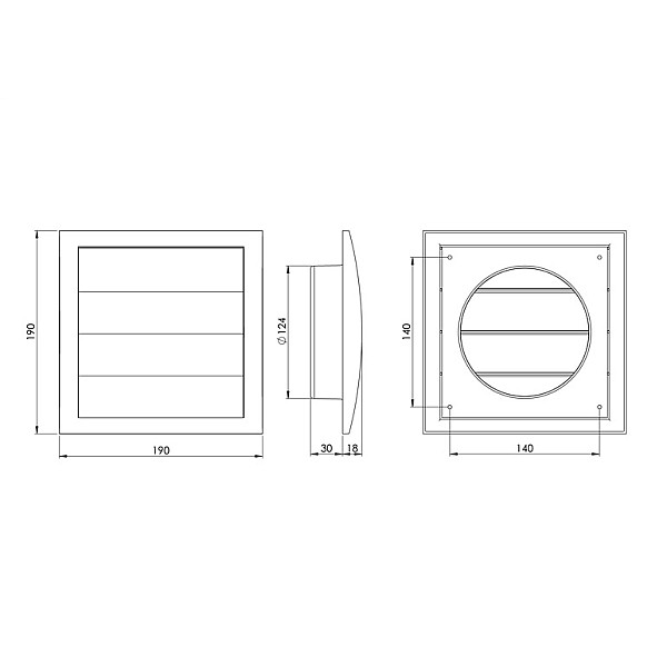 GRILLE PLASTIC 190X190/D125.WHITE