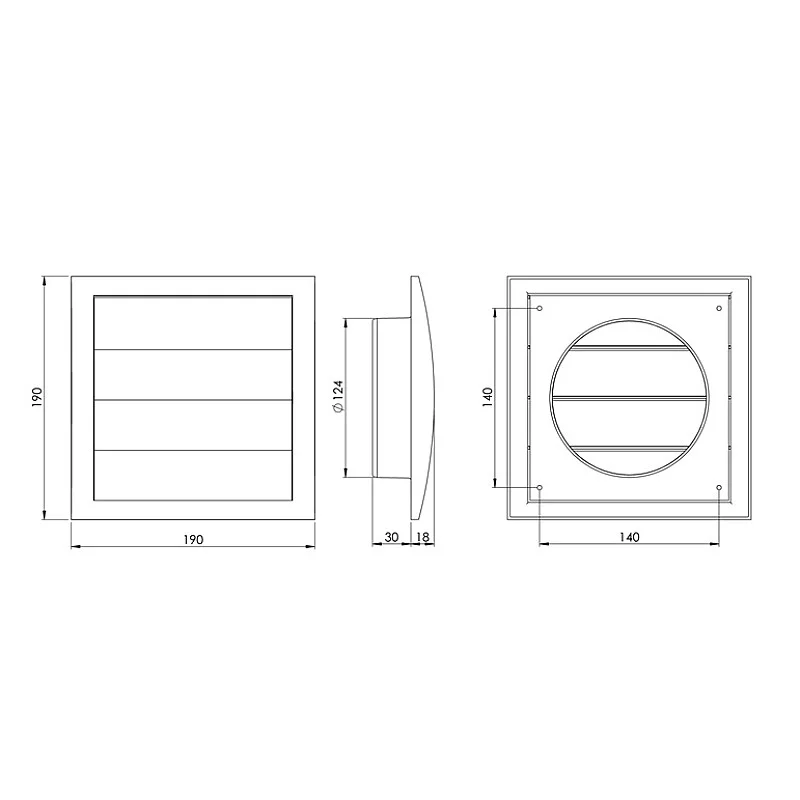 Ventiliacijos grotelės su žaliuzėmis EUROPLAST ND12Z. D125