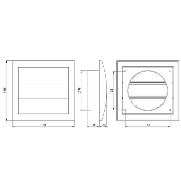 GRILLE WITH SHUTTERS 148X153/D100. WHITE