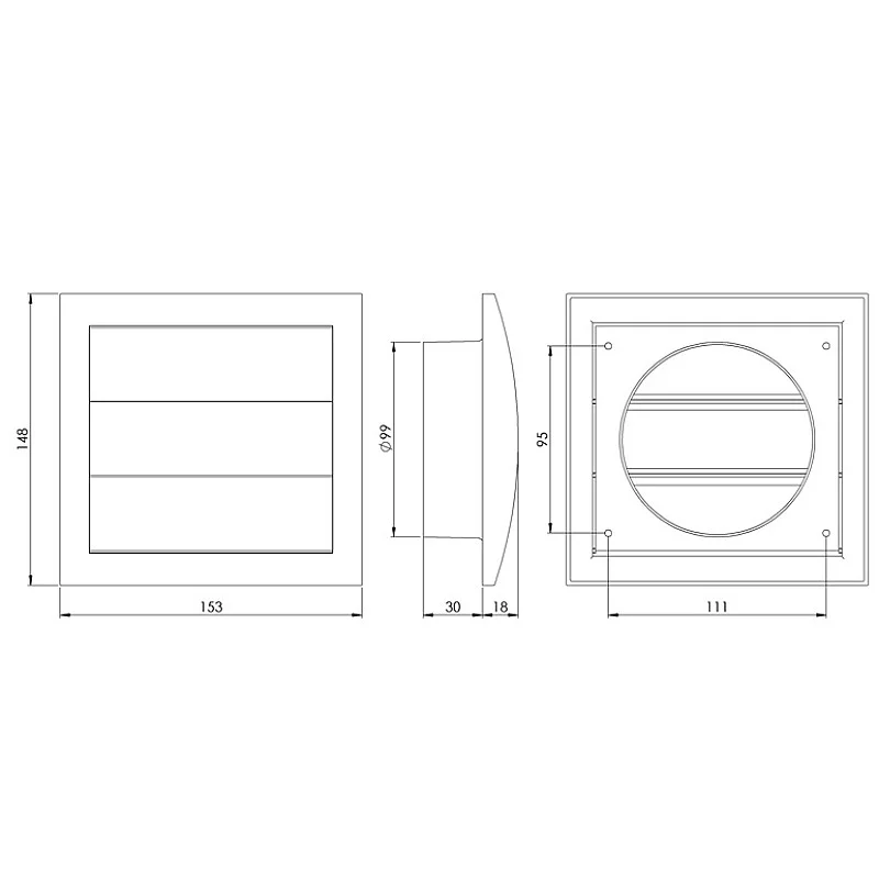 GRILLE WITH SHUTTERS 148X153/D100. WHITE GRILLE WITH SHUTTERS 148X153/D100. WHITE