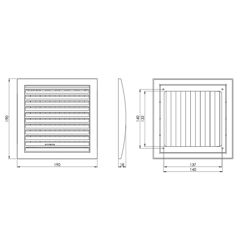 Plastikinės grotelės EUROPLAST N12R. 190 x 190 mm