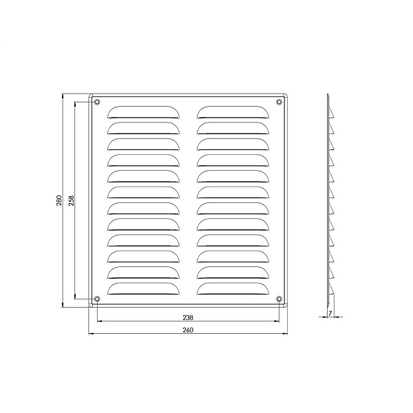 Ventilācijas reste MR260X280MM. balta