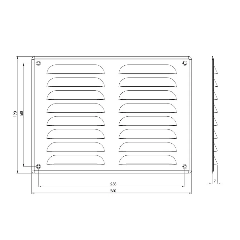 Ventiliacijos grotelės EUROPLAST MR2619ZN. 260 x 190mm