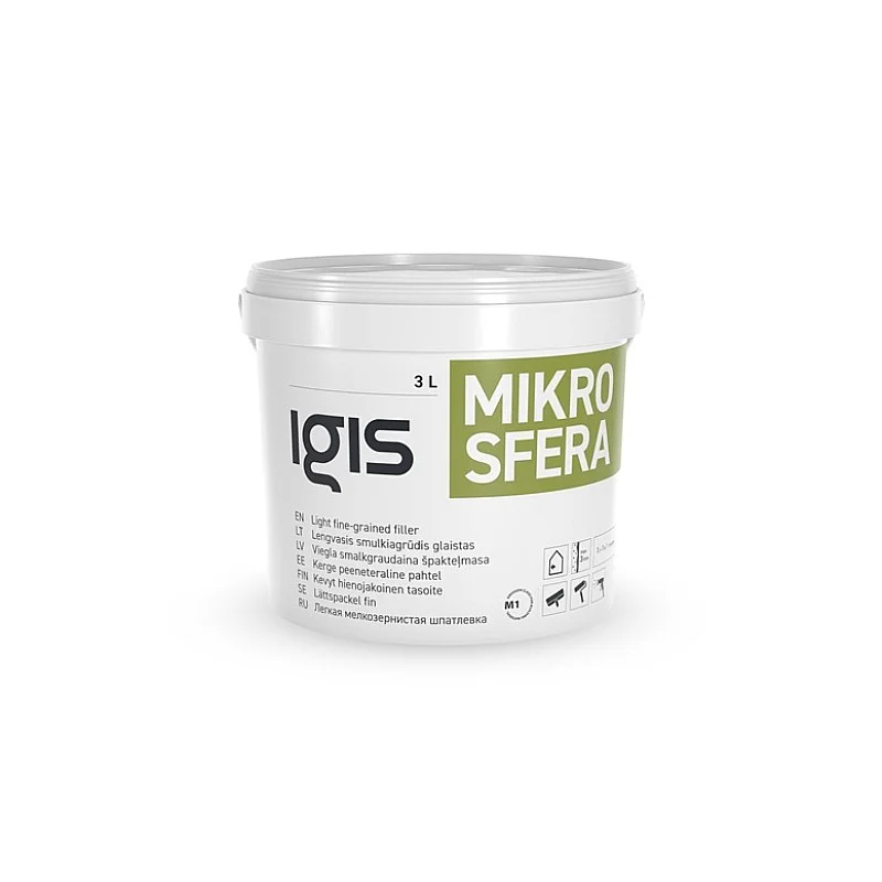Špaktele Igis Mikrosfera. viegli smalkgraudains. balta. 3 l