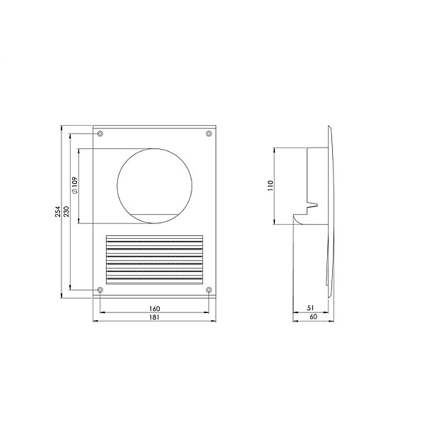 GRILLE-ADAPTER. D100 250X180MM