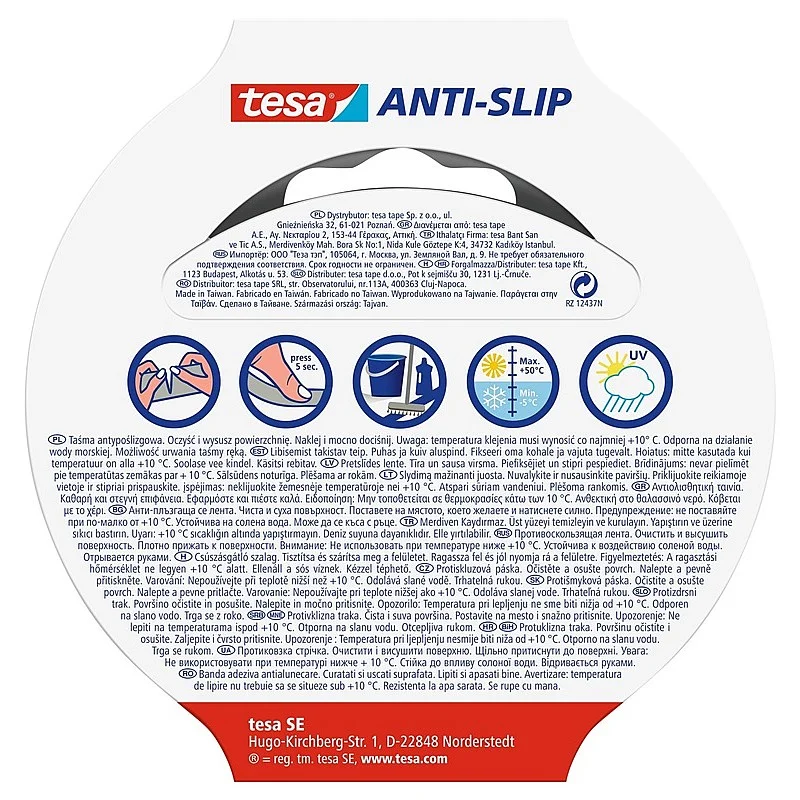Slydimą mažinanti juostelė Tesa.  5m x 50mm. juoda