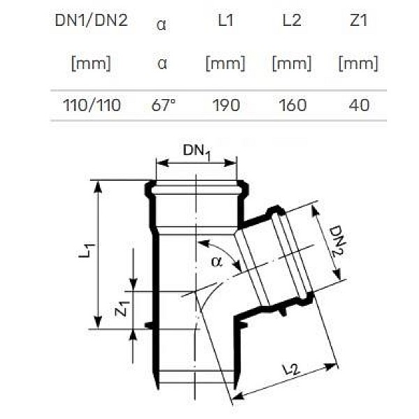 Kanalizācijas caurules trejgabals Magnaplast D110mm. 67°