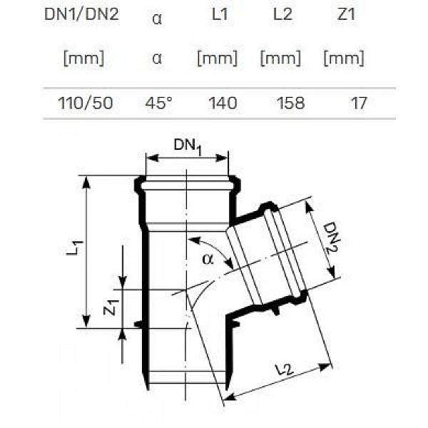 Trejgabals iekšējais D50/110x45 PP (Magnaplast)