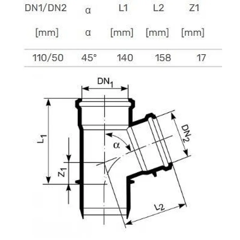 Vidaus kanalizacijos trišakis HTplus. Ø 50/ 110 mm. 45° Vidaus kanalizacijos trišakis HTplus. Ø 50/ 110 mm. 45°