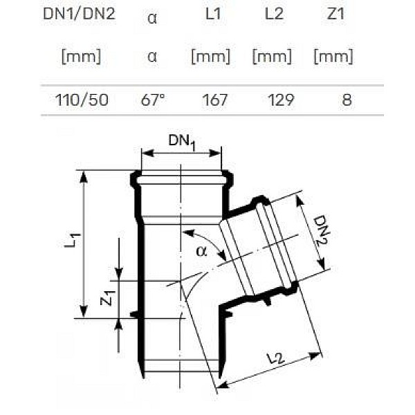 TEE INTERNAL D110/50X67 PP