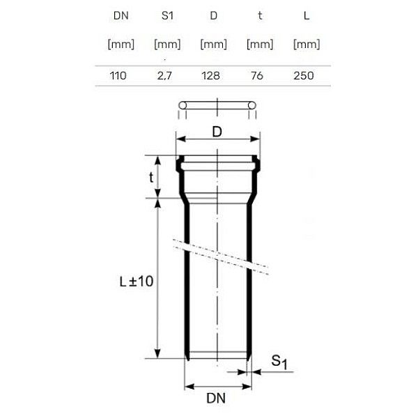 Vidaus kanalizacijos vamzdis HTplus. Ø 110 mm. 0.25 m