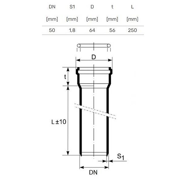 SOCKET PIPE S20 50X1.8 0.25M GREY