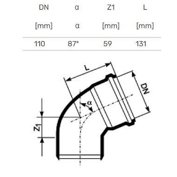 Vidaus kanalizacijos alkūnė HTplus. Ø 110 mm. 87°