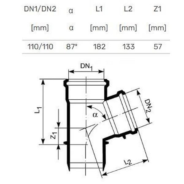 Trejgabals iekšējais D110/110x87° PP (Magnaplast)