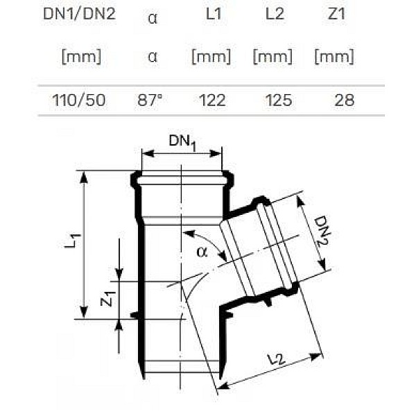 Trejgabals iekšējais D50/110x87° PP (Magnaplast)