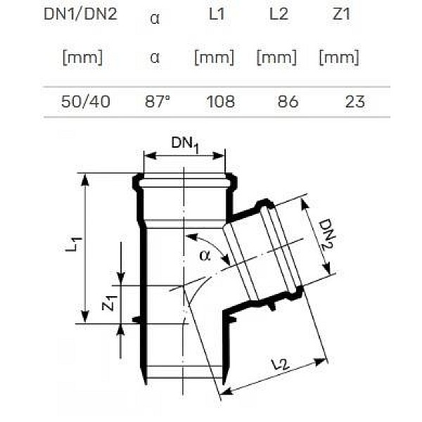 TEE INTERNAL D50/40/X87/90 PP