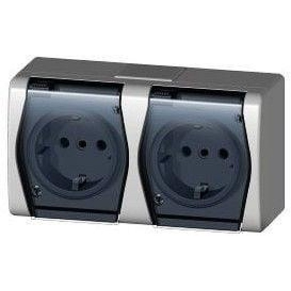 SOCKET HERMES2 2PL WH/GREY IP44 1025-01