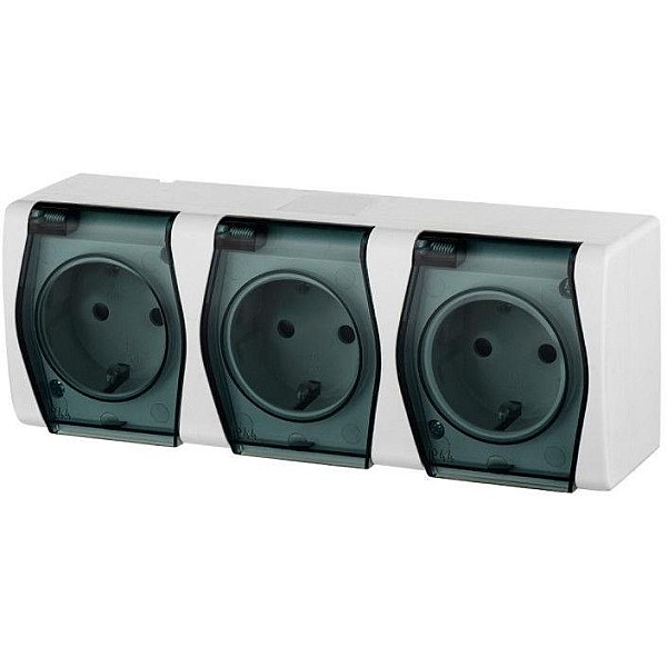 SOCKET HERMES2 3PL WH/GREY IP44 1026-01