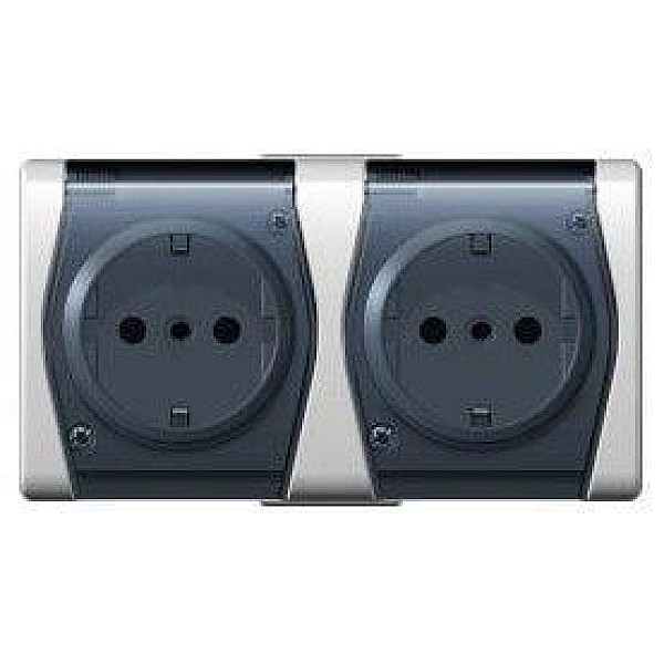 SOCKET HERMES2 2PL WH/GREY IP44 1025-01