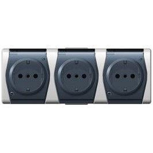 SOCKET HERMES2 3PL WH/GREY IP44 1026-01