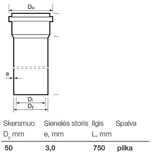 Kanalizācijas caurule Wavin D50x750mm. PVC