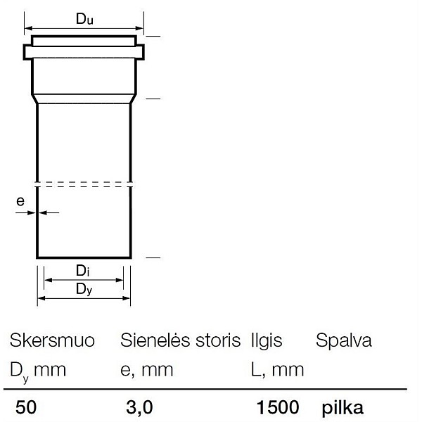 Kanalizācijas caurule Wavin D50x1500mm. PVC