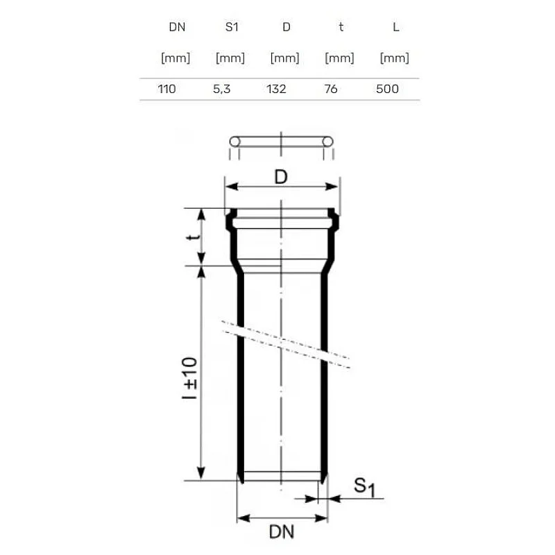 Vidaus kanalizacijos vamzdis Magnaplast Skolan Ø 110mm. 0.5m Vidaus kanalizacijos vamzdis Magnaplast Skolan Ø 110mm. 0.5m