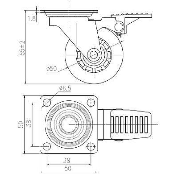 RITENIS MĒBEĻU 50MM AR BREMZI 50KG