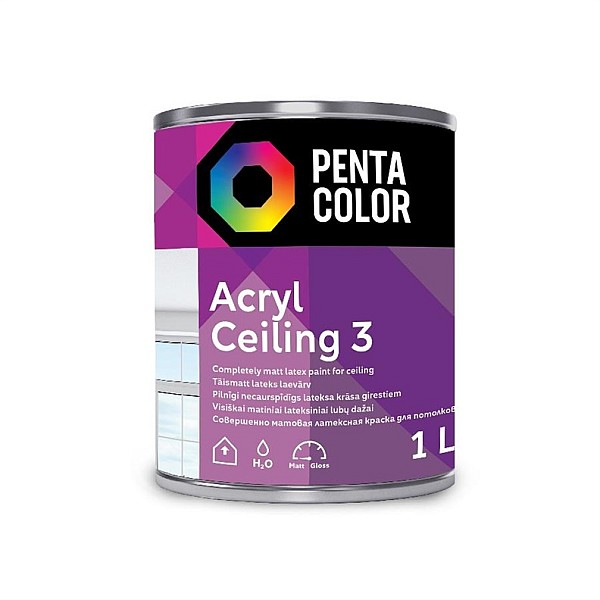 Dispersijas krāsa Pentacolor Acryl 3. balta. 1 l